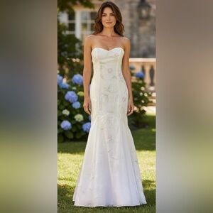 Jodi Kristopher Strapless White Floral Gown